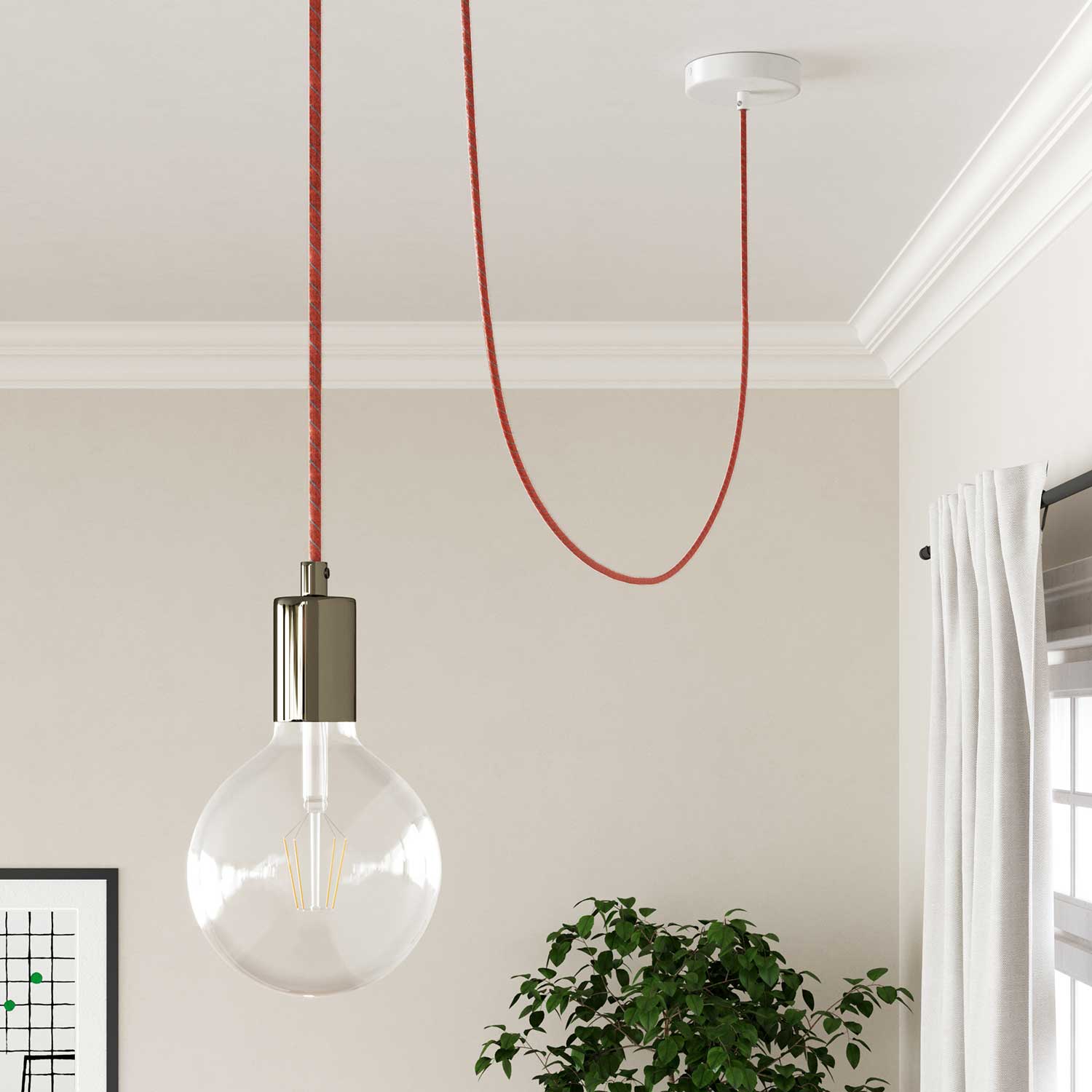 Filo elettrico ricoperto in cotone Mattone e Azzurro Vertigo - L'Originale Creative Cables, per lampadari e lampade - ERC36